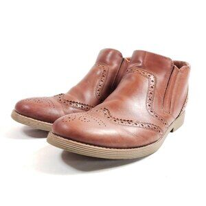 Petani Mens Size 10 Brown Leather Brogue-Style Ankle Boots With Side Zippers